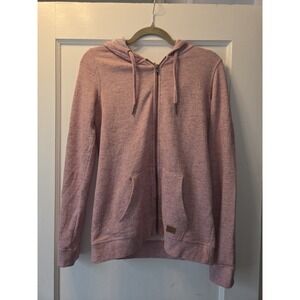 ROXY  Vintage  Hoodie Retro Terry Cloth. Y2K. Leather Tag. Marbled Pink. S